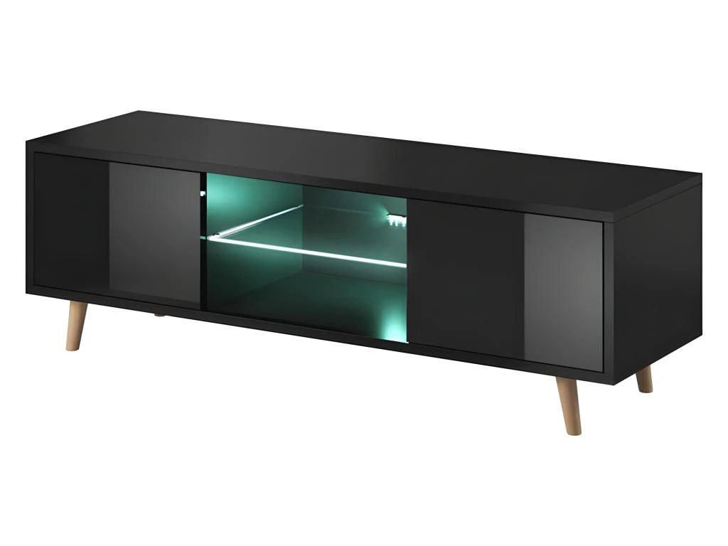 Meuble TV Design EDEN 140 Cm, 2 Portes Et 2 Niches, Coloris Noir + LED. Type Scandinave. 1 Meuble TV Design EDEN 140 Cm, 2 Portes Et 2 Niches, Coloris Noir + LED. Type Scandinave.
