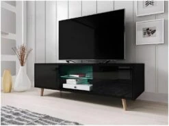 Meuble TV Design EDEN 140 Cm, 2 Portes Et 2 Niches, Coloris Noir + LED. Type Scandinave. 4 Meuble TV Design EDEN 140 Cm, 2 Portes Et 2 Niches, Coloris Noir + LED. Type Scandinave. -Deco.fr Soldes Boutique meuble tv 8920269