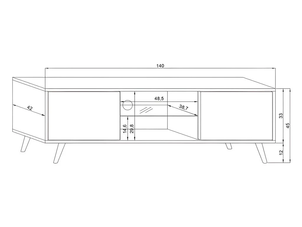 Meuble TV Design EDEN 140 Cm, 2 Portes Et 2 Niches, Coloris Noir + LED. Type Scandinave. 3 Meuble TV Design EDEN 140 Cm, 2 Portes Et 2 Niches, Coloris Noir + LED. Type Scandinave. – Image 3
