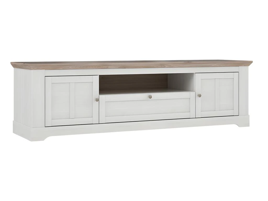 Meuble TV 205 Cm 2 Portes 1 Tiroir Décor Chêne Blanchi - ANGELE 1 Meuble TV 205 Cm 2 Portes 1 Tiroir Décor Chêne Blanchi - ANGELE