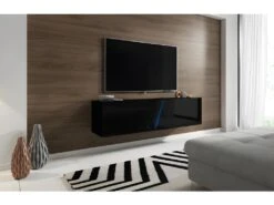 Meuble TV Suspendu Design SPEED, 160 Cm, 1 Porte, Coloris Noir Avec LED Intégrée. 5 Meuble TV Suspendu Design SPEED, 160 Cm, 1 Porte, Coloris Noir Avec LED Intégrée. -Deco.fr Soldes Boutique meuble tv 8920387