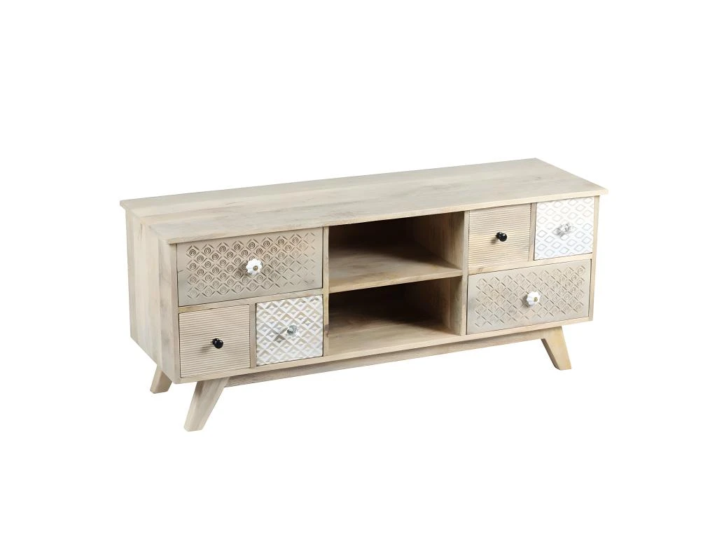 TROMSO - Meuble TV 6 Tiroirs En Manguier Massif Clair 1 TROMSO - Meuble TV 6 Tiroirs En Manguier Massif Clair