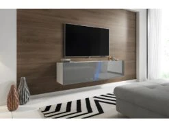 Meuble TV Suspendu Design SPEED, 160 Cm, 1 Porte, Coloris Blanc Et Gris Avec LED Intégrée. 5 Meuble TV Suspendu Design SPEED, 160 Cm, 1 Porte, Coloris Blanc Et Gris Avec LED Intégrée. -Deco.fr Soldes Boutique meuble tv 8920577