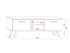 Meuble TV Design EST, 140cm, 2 Portes Et 2 Niches, Coloris Blanc Et Chêne. -Deco.fr Soldes Boutique meuble tv 8920779