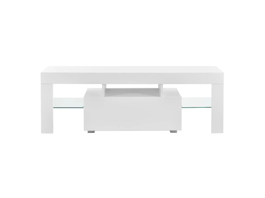 Meuble TV Avec éclairage LED Multicolore Banc Support Design Avec étagères 130 Cm Blanc 03_0005859 1 Meuble TV Avec éclairage LED Multicolore Banc Support Design Avec étagères 130 Cm Blanc 03_0005859