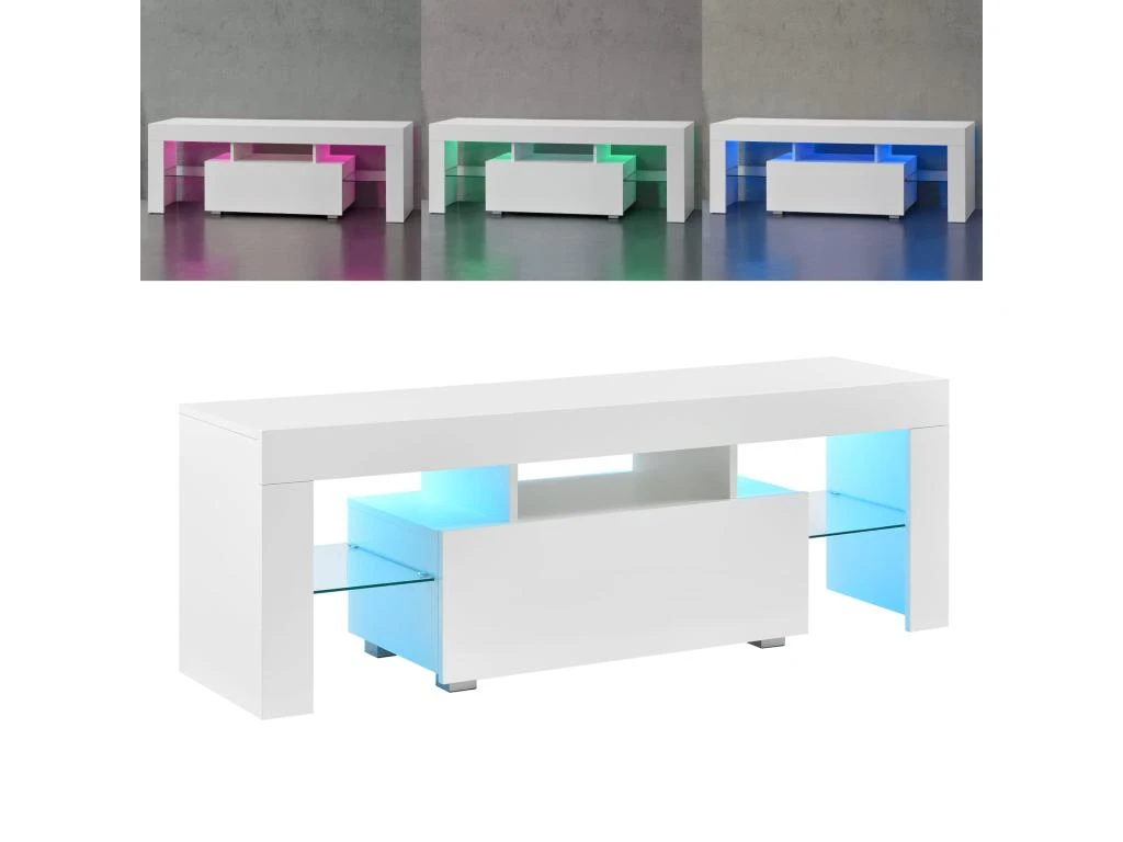 Meuble TV Avec éclairage LED Multicolore Banc Support Design Avec étagères 130 Cm Blanc 03_0005859 3 Meuble TV Avec éclairage LED Multicolore Banc Support Design Avec étagères 130 Cm Blanc 03_0005859 – Image 3