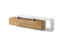 Meuble TV 220cm Collection BERGAME. Coloris ChĂȘne Et Blanc.