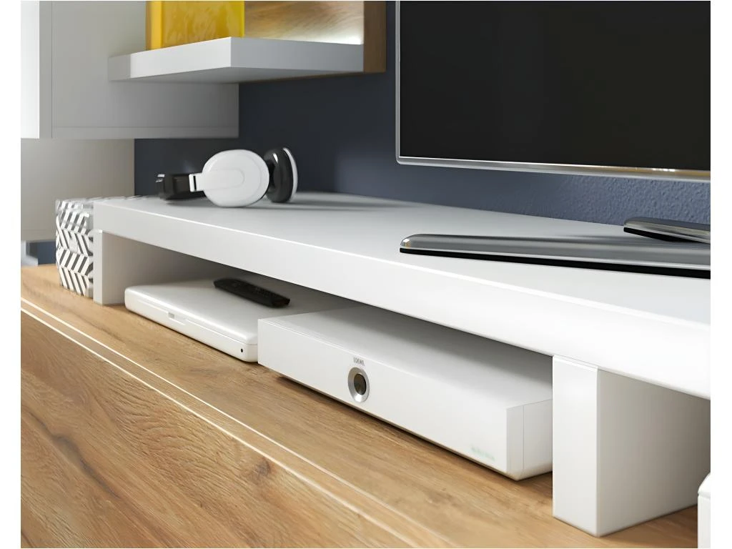 Meuble TV 220cm Collection BERGAME. Coloris Chêne Et Blanc. 2 Meuble TV 220cm Collection BERGAME. Coloris Chêne Et Blanc. – Image 2