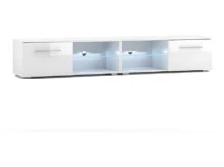Meuble TV Design LEON II XXL, 2 Mètres, 2 Portes Et 4 Niches, Coloris Blanc + LED