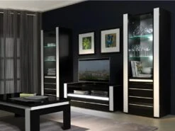 Meuble Tv LINA Noir Et Blanc Brillant + LED -Deco.fr Soldes Boutique meuble tv 8922025