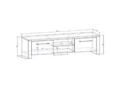 Meuble TV Design MANHATTAN XL, 160 Cm à 2 Portes Et 2 Niches Coloris Noir Mat Et Noir Brillant + Led -Deco.fr Soldes Boutique meuble tv 8922129