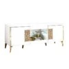 SAFARY - Meuble TV 160cm 3 Portes Laqué Blanc Et Or Décor Sérigraphié