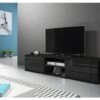 Meuble TV Design PARIS-HIT 140 Cm, 2 Portes Et 2 Niches, Coloris Noir Mat Et Noir Brillant -Deco.fr Soldes Boutique meuble tv 8922675