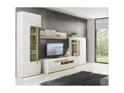Meuble TV Blanc Laqué Et Décor Chêne Naturel - ALEXIANE 7 Meuble TV Blanc Laqué Et Décor Chêne Naturel - ALEXIANE -Deco.fr Soldes Boutique meuble tv 8922879