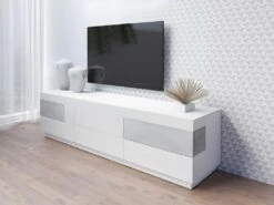 Meuble TV XL 200cm Collection KILES. Coloris Blanc Et Gris. Style Design. 6 Meuble TV XL 200cm Collection KILES. Coloris Blanc Et Gris. Style Design. -Deco.fr Soldes Boutique meuble tv 8922931