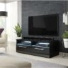 Meuble TV Design BONNIE 100 Cm, 2 Portes Et 2 Niches, Coloris Noir + LED. -Deco.fr Soldes Boutique meuble tv 8922945