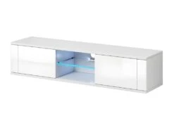 Meuble TV Design PARIS-HIT 140 Cm, 2 Portes Et 2 Niches, Coloris Blanc + LED