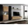 Ensemble Meuble Salon Mural SWITCH VI Design, Coloris Chêne Wotan Et Noir Brillant. -Deco.fr Soldes Boutique meuble tv 8923799