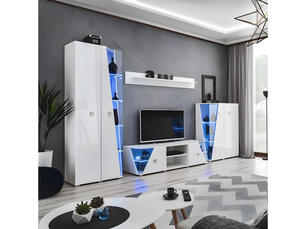 Ensemble 4 Meubles De Salon Collection SPIKE Couleur Blanche. Meuble Design Avec LED 1 Ensemble 4 Meubles De Salon Collection SPIKE Couleur Blanche. Meuble Design Avec LED