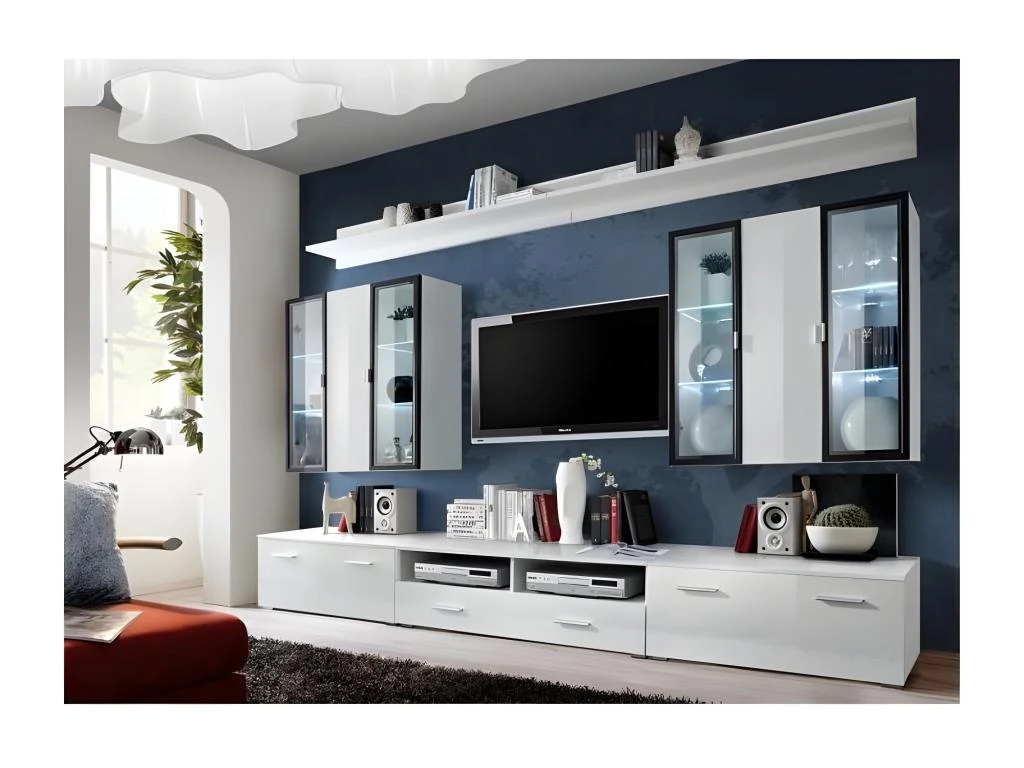 Ensemble Meuble Salon Iceland Blanc De Haute Brillance Avec LED 1 Ensemble Meuble Salon Iceland Blanc De Haute Brillance Avec LED