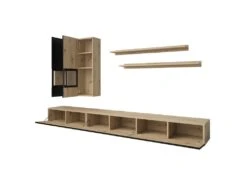 Ensemble Meubles De Salon Collection RAMOS. Coloris Chêne Et Noir Super Mat. LED Intégrées. -Deco.fr Soldes Boutique meuble tv 8924233