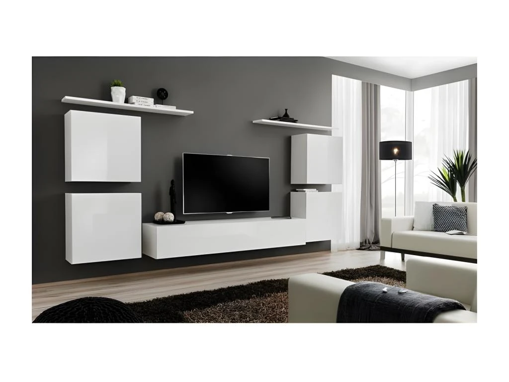 Ensemble Meuble Salon SWITCH IV Design, Coloris Blanc Brillant. 1 Ensemble Meuble Salon SWITCH IV Design, Coloris Blanc Brillant.
