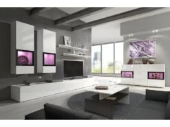 Ensemble De 7 Meubles De Salon Collection RAMOS. Couleur Blanc Brillant.