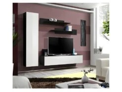 Meuble TV FLY G1 Design, Coloris Noir Et Blanc Brillant. Meuble Suspendu Moderne Et Tendance Pour Votre Salon.