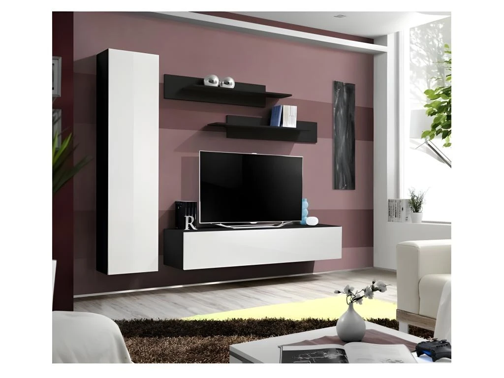 Meuble TV FLY G1 Design, Coloris Noir Et Blanc Brillant. Meuble Suspendu Moderne Et Tendance Pour Votre Salon. 1 Meuble TV FLY G1 Design, Coloris Noir Et Blanc Brillant. Meuble Suspendu Moderne Et Tendance Pour Votre Salon.