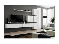 Ensemble Meuble Salon Mural SWITCH IX Design, Coloris Blanc Brillant.