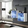 Ensemble Meubles De Salon SWITCH SBIII Design, Coloris Blanc Brillant Et Porte Vitrée Avec Système LED Intégré, étagère Grise. -Deco.fr Soldes Boutique meuble tv 8924897