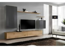 Ensemble De Meubles De Salon Collection SWITCH II Design, Coloris Gris Et ChĂȘne Wotan.