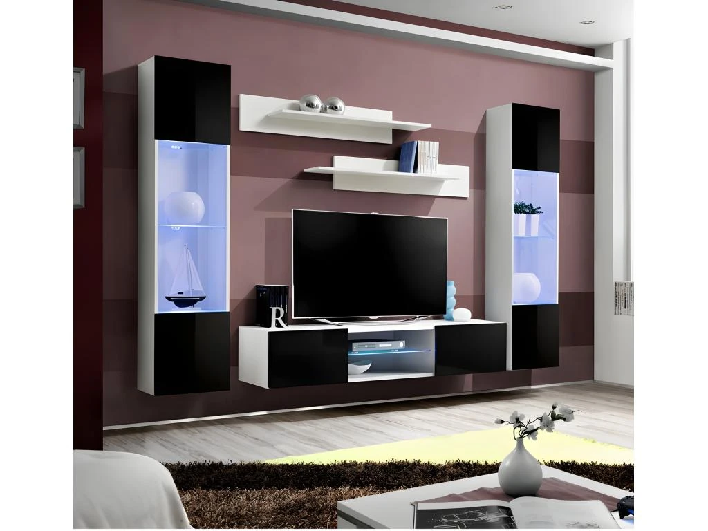 Ensemble Meuble TV FLY O3 Avec LED. Coloris Blanc Et Noir. Meuble Suspendu Design Pour Votre Salon. 1 Ensemble Meuble TV FLY O3 Avec LED. Coloris Blanc Et Noir. Meuble Suspendu Design Pour Votre Salon.