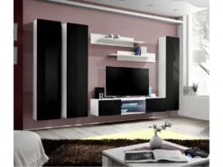 Ensemble Meuble TV FLY P1 Avec LED. Coloris Blanc Et Noir. Meubles Suspendus Design Pour Votre Salon.