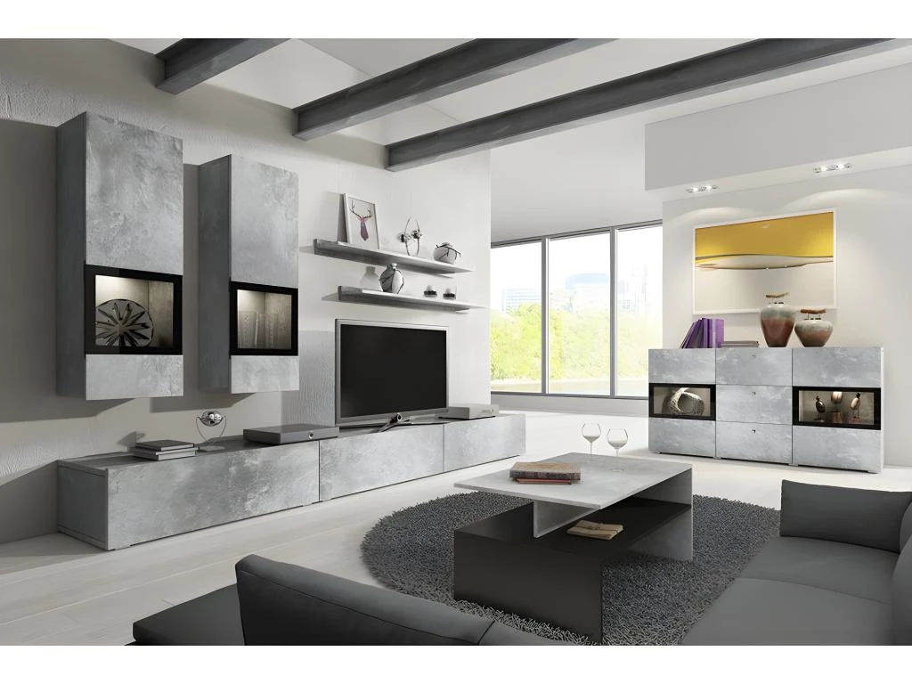 Ensemble Meubles De Salon Design Collection RAMOS. Coloris Gris Effet Béton. LED Intégrées. 1 Ensemble Meubles De Salon Design Collection RAMOS. Coloris Gris Effet Béton. LED Intégrées.
