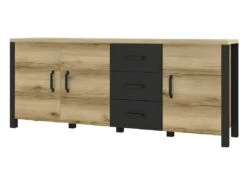 Ensemble De 5 Meubles De Salon Collection DARWIN. Couleur Chêne Clair Et Noir. -Deco.fr Soldes Boutique meuble tv 8925309