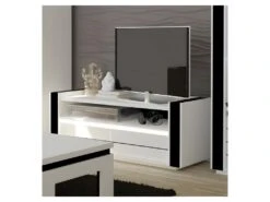 Ensemble Meuble De Salon LINA Blanc Et Noir Laqué. -Deco.fr Soldes Boutique meuble tv 8925393