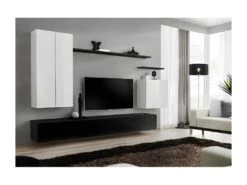 Ensemble Meuble Salon Collection SWITCH II Design, Coloris Blanc Et Noir Brillant.