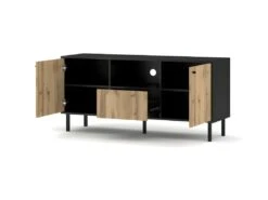 Meuble TV Industriel SPEBO, 140 Cm, 2 Portes Et 1 Tiroir, Coloris Noir Mat Et Chêne Wotan. -Deco.fr Soldes Boutique meuble tv 8932293