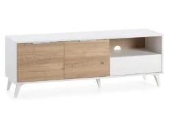 Meuble TV Koln 2 Portes Et 1 Tiroir,Couleur Blanc Brossée Et Bois 136,5 Cm (Largeur)