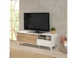 Meuble TV Koln 2 Portes Et 1 Tiroir,Couleur Blanc Brossée Et Bois 136,5 Cm (Largeur) 8 Meuble TV Koln 2 Portes Et 1 Tiroir,Couleur Blanc Brossée Et Bois 136,5 Cm (Largeur) -Deco.fr Soldes Boutique meuble tv 9174603