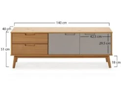 Meuble TV Bruce 2 Tiroirs Et 2 Portes, Bois Massif, 140 Cm (Largeur) 51 Cm (Hauteur) -Deco.fr Soldes Boutique meuble tv 9175151