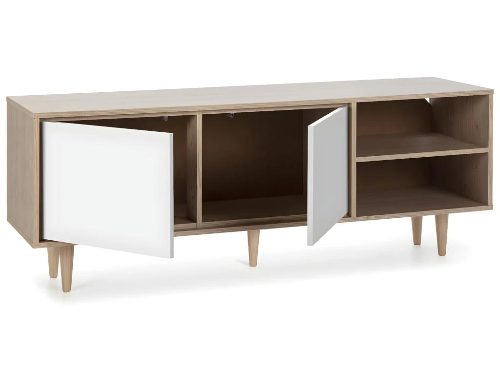 Meuble TV Denia 2 Portes Et 2 Niches Couleur Chêne/Blanc, 140cm (Largeur) 3 Meuble TV Denia 2 Portes Et 2 Niches Couleur Chêne/Blanc, 140cm (Largeur) – Image 3