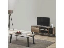 KARMINA - Meuble TV 1 Porte 3 Niches Aspect Bois Et Métal