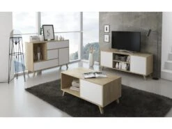 Meuble TV 140 Avec 2 Portes, WIND, Structure Puccini, Portes Blanches,140x40x57cm 8 Meuble TV 140 Avec 2 Portes, WIND, Structure Puccini, Portes Blanches,140x40x57cm -Deco.fr Soldes Boutique meuble tv 9492743