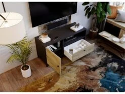 Meuble TV En Mélaminé Coloris Noir / Gris - Longueur 110 X Profondeur 40 X Hauteur 55 Cm -Deco.fr Soldes Boutique meuble tv 9493707