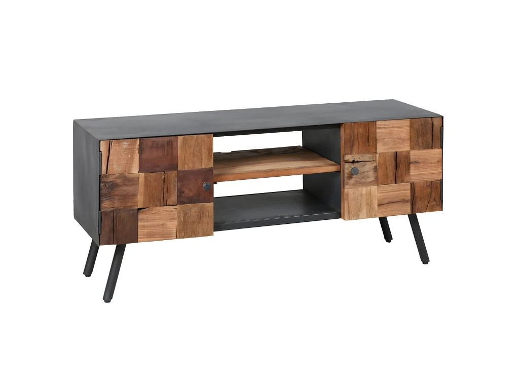 FULBERT - Meuble TV 2 Portes Acier Et Bois Massif 1 FULBERT - Meuble TV 2 Portes Acier Et Bois Massif