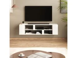 Meuble TV Mural 155 Cm Cleon Blanc 8 Meuble TV Mural 155 Cm Cleon Blanc -Deco.fr Soldes Boutique meuble tv 9495099