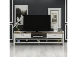 Meuble TV Hashøj à Portes 42 X 161 X 35,5 Cm Blanc Patiné / Effet Chêne [en.casa] -Deco.fr Soldes Boutique meuble tv 9495983