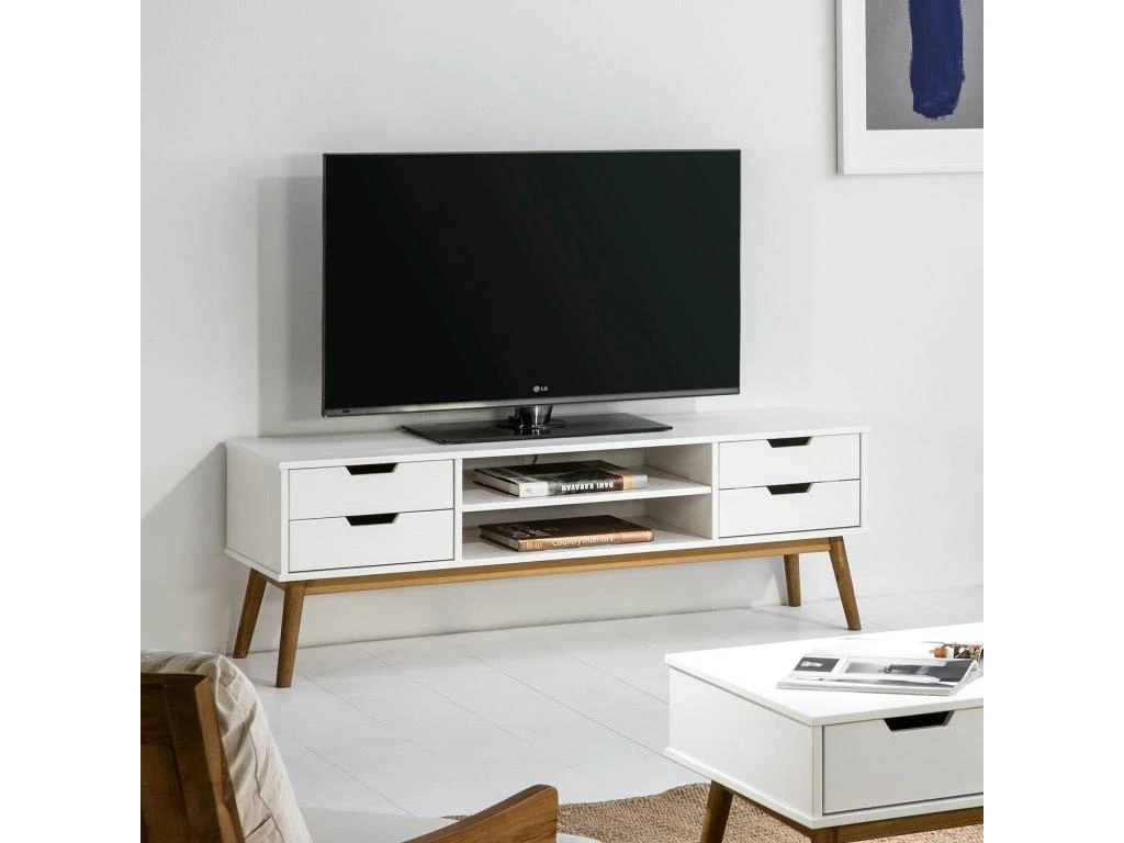 Meuble Tv Baku 1 Porte Et 2 Tiroir Couleur Blanc, 140 Cm 5 Meuble Tv Baku 1 Porte Et 2 Tiroir Couleur Blanc, 140 Cm – Image 5